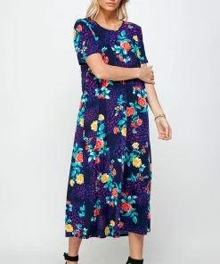 Jostar Women's Stretchy Long Dress Short Sleeve Print-702BN-SRP1-W301 Dresses