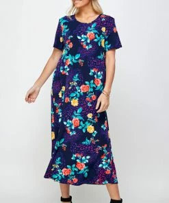 Jostar Women's Stretchy Long Dress Short Sleeve Print-702BN-SRP1-W301 Dresses