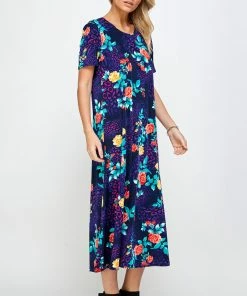 Jostar Women's Stretchy Long Dress Short Sleeve Print-702BN-SRP1-W301 Dresses