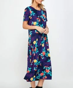 Jostar Women's Stretchy Long Dress Short Sleeve Print-702BN-SRP1-W301 Dresses