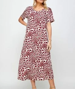 Jostar Women's Stretchy Long Dress Short Sleeve Print-702BN-SRP1-W302 Dresses