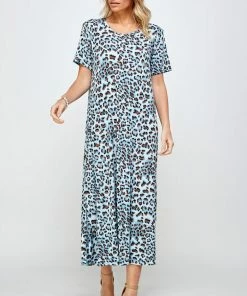 Jostar Women's Stretchy Long Dress Short Sleeve Print-702BN-SRP1-W302 Dresses