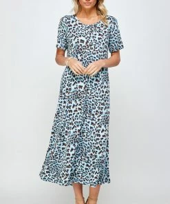 Jostar Women's Stretchy Long Dress Short Sleeve Print-702BN-SRP1-W302 Dresses