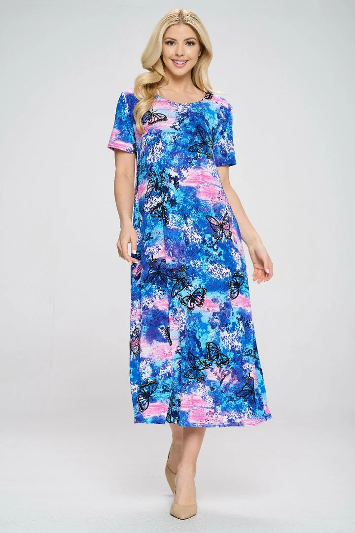 Jostar Women's Stretchy Long Dress Short Sleeve Print-702BN-SRP1-W305