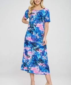 Jostar Women's Stretchy Long Dress Short Sleeve Print-702BN-SRP1-W305