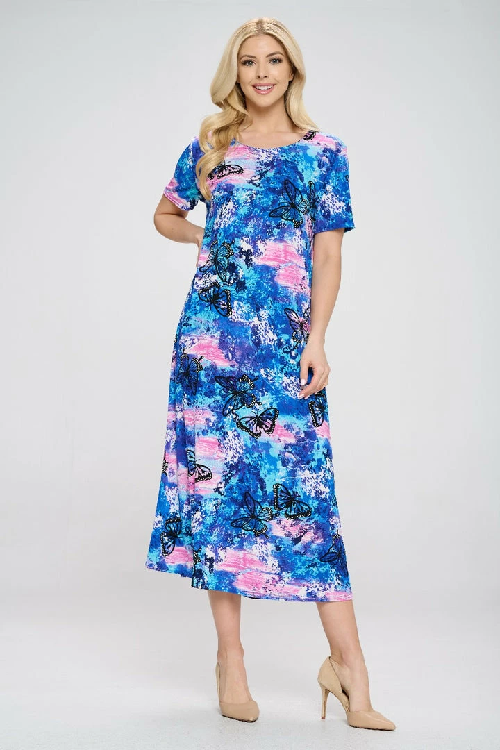 Jostar Women's Stretchy Long Dress Short Sleeve Print-702BN-SRP1-W305