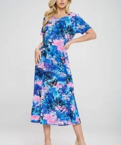 Jostar Women's Stretchy Long Dress Short Sleeve Print-702BN-SRP1-W305