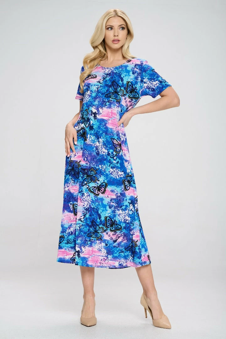 Jostar Women's Stretchy Long Dress Short Sleeve Print-702BN-SRP1-W305