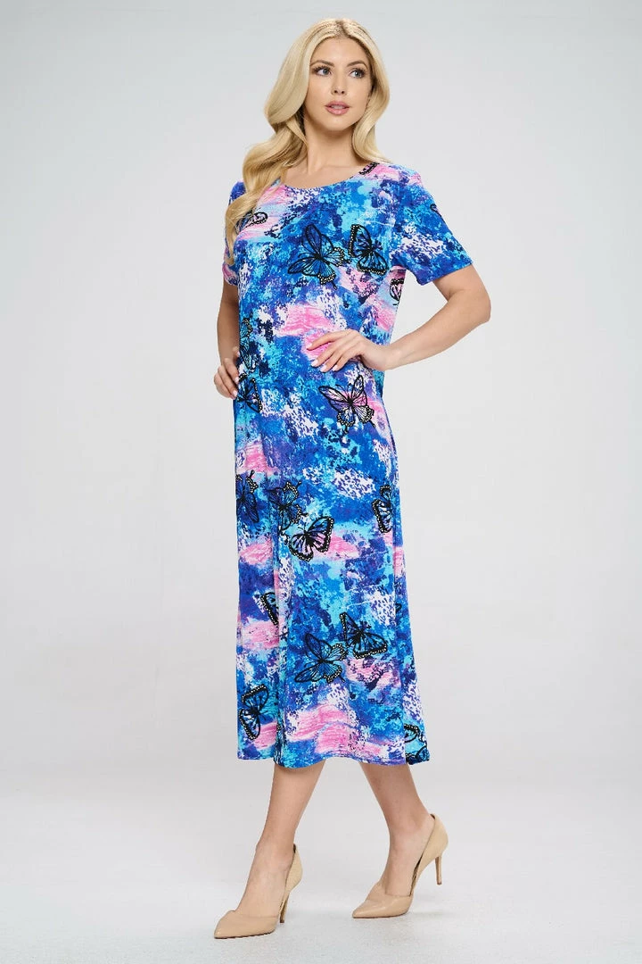 Jostar Women's Stretchy Long Dress Short Sleeve Print-702BN-SRP1-W305