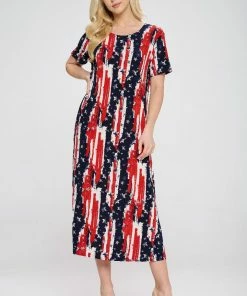 Jostar American Print Long Dress Short Sleeve -702BN-SRP1-W306 Dresses