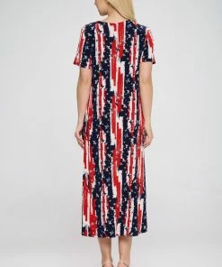 Jostar Plus Size American Print Long Dress Short Sleeve Plus- 702BN-SXP1-W306