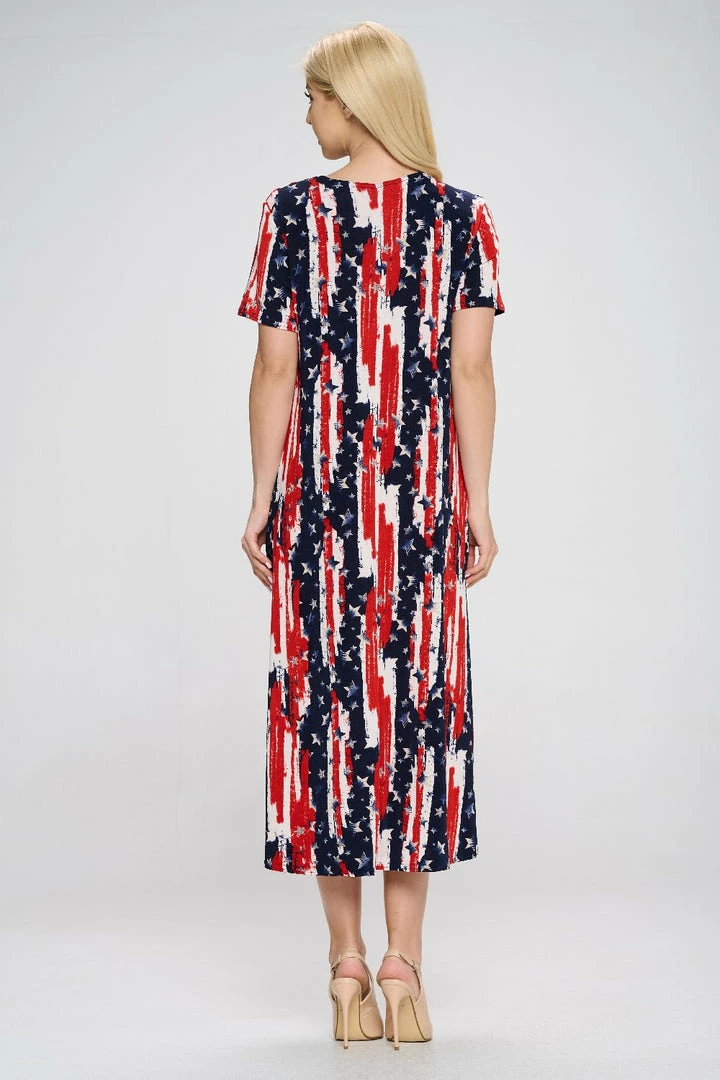 Jostar Plus Size American Print Long Dress Short Sleeve Plus- 702BN-SXP1-W306