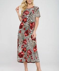 Dresses Jostar Women's Stretchy Long Dress Short Sleeve Print-702BN-SRP1-W307