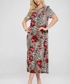 Dresses Jostar Women's Stretchy Long Dress Short Sleeve Print-702BN-SRP1-W307