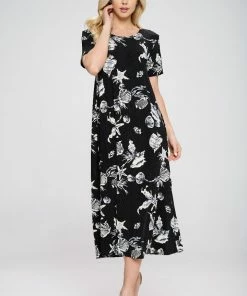 Jostar Women's Stretchy Long Dress Short Sleeve Print-702BN-SRP1-W309 Dresses