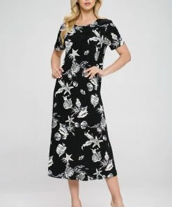Jostar Women's Stretchy Long Dress Short Sleeve Print-702BN-SRP1-W309 Dresses