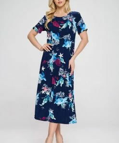 Long Length Jostar Women's Stretchy Long Dress Short Sleeve Print-702BN-SRP1-W310