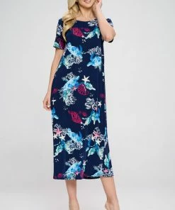 Long Length Jostar Women's Stretchy Long Dress Short Sleeve Print-702BN-SRP1-W310