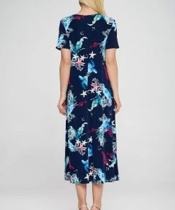 Long Length Jostar Women's Stretchy Long Dress Short Sleeve Print-702BN-SRP1-W310