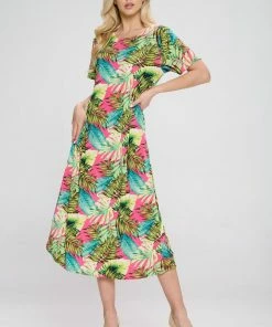 Jostar Women's Stretchy Long Dress Short Sleeve Print-702BN-SRP1-W311 Dresses