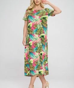 Jostar Women's Stretchy Long Dress Short Sleeve Print-702BN-SRP1-W311 Dresses