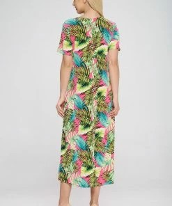 Jostar Women's Stretchy Long Dress Short Sleeve Print-702BN-SRP1-W311 Dresses