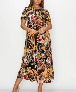 Jostar Online Plus Size Stretchy Long Dress Short Sleeve Plus-702BN-SXP-W316