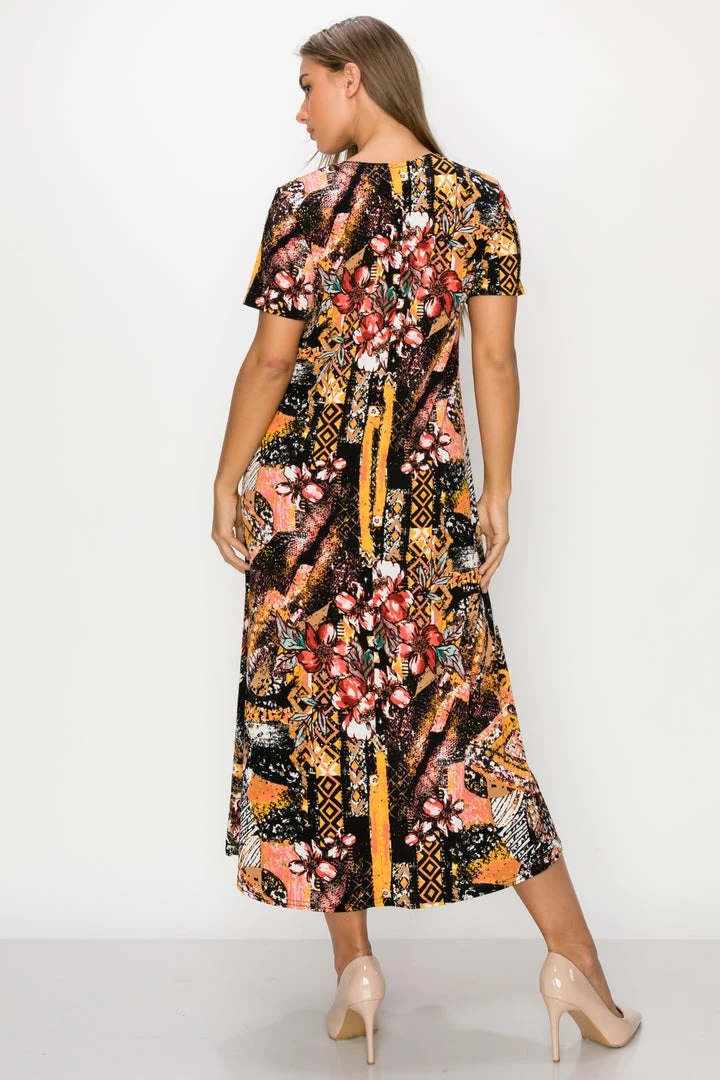 Jostar Women's Stretchy Long Dress Short Sleeve Print, 702BN-SRP1-W316 Short Length