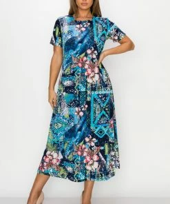 Jostar Online Plus Size Stretchy Long Dress Short Sleeve Plus-702BN-SXP-W316