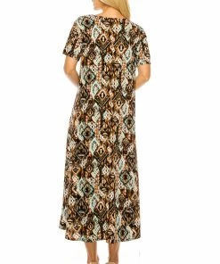 Jostar Women's Stretchy Long Dress Short Sleeve Print, 702BN-SRP1-W318 Long Length