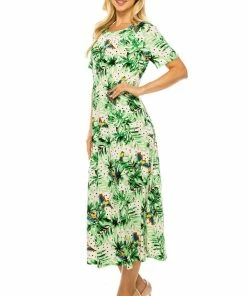 Jostar Dresses Stretchy Long Dress Short Sleeve Print-702BN-SRP1-W319