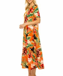 Jostar Women's Stretchy Long Dress Short Sleeve Print, 702BN-SRP1-W320 Long Length