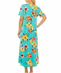 Jostar Women's Stretchy Long Dress Short Sleeve Print, 702BN-SP-W322 Dresses