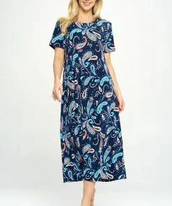 Jostar Online Dresses Stretchy Long Dress Short Sleeve Print-702BN-SRP1-W323