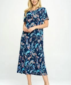 Jostar Online Dresses Stretchy Long Dress Short Sleeve Print-702BN-SRP1-W323
