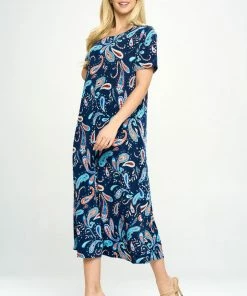 Jostar Online Dresses Stretchy Long Dress Short Sleeve Print-702BN-SRP1-W323