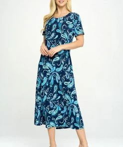 Jostar Online Dresses Stretchy Long Dress Short Sleeve Print-702BN-SRP1-W323
