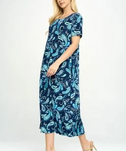Jostar Online Dresses Stretchy Long Dress Short Sleeve Print-702BN-SRP1-W323