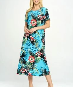 Jostar Plus Size Stretchy Long Dress Short Sleeve Plus-702BN-SXP-W326