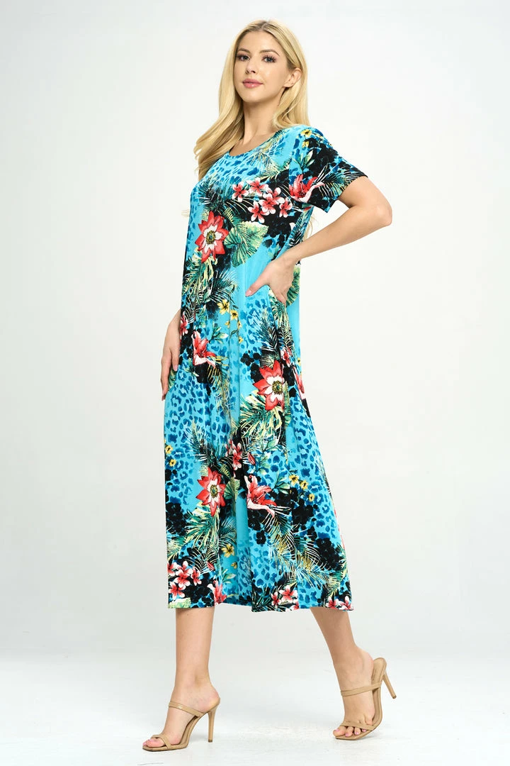 Jostar Women's Stretchy Long Dress Short Sleeve Print-702BN-SP-W326