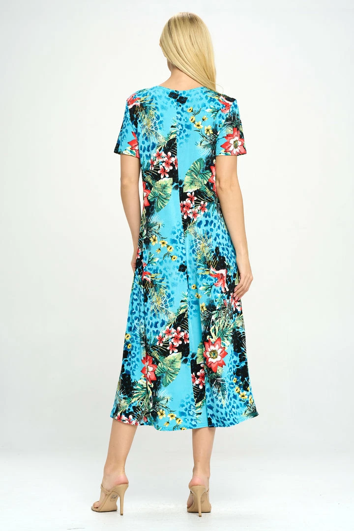 Jostar Women's Stretchy Long Dress Short Sleeve Print-702BN-SP-W326