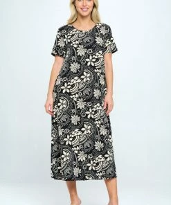 Jostar Online Stretchy Long Dress Short Sleeve Print-702BN-SRP1-W328 Dresses