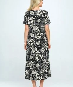 Jostar Online Stretchy Long Dress Short Sleeve Print-702BN-SRP1-W328 Dresses