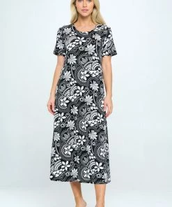 Jostar Online Stretchy Long Dress Short Sleeve Print-702BN-SRP1-W328 Dresses