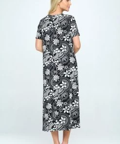 Jostar Online Stretchy Long Dress Short Sleeve Print-702BN-SRP1-W328 Dresses