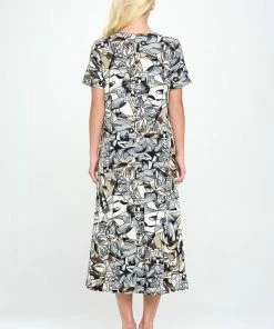 Jostar Stretchy Long Dress Short Sleeve Print-702BN-SRP1-W329
