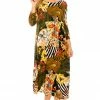 Quarter Sleeves Jostar Women's Stretchy Long Dress 3/4 Sleeve Print, 702BN-QP-W168