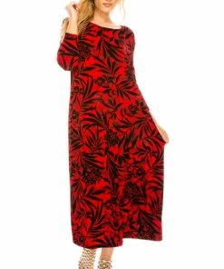 Jostar Women's Stretchy Long Dress 3/4 Sleeve Print-702BN-QRP1-W173 Quarter Sleeves
