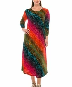 Quarter Sleeves Jostar Women's Stretchy Long Dress 3/4 Sleeve Print-702BN-QRP1-W182