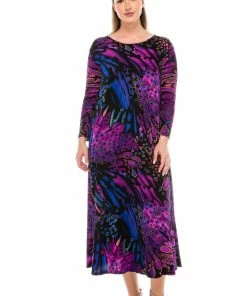 Jostar Women's Stretchy Long Dress 3/4 Sleeve Print-702BN-QRP1-W207